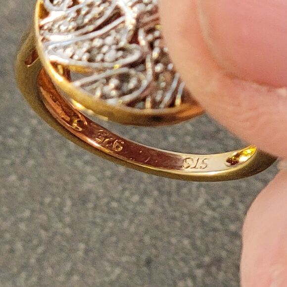 Sterling Ornate Two Tone Diamond Round Ring - Picture 6 of 6